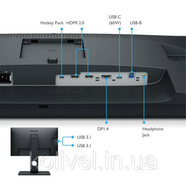 TFT 27" BenQ SW270C, IPS, QHD, 99% Adobe RGB, HDMIx2, DP, USB-C, USB хаб, Card Reader, темно-сірий Київ - фото 9