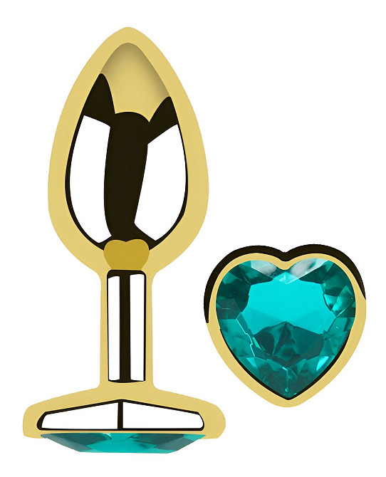 Анальна пробка з кристалом EGZO - Gold Heart Plug Marine size M Sex Aura Київ - фото 2
