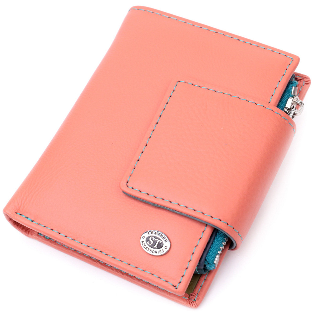 Гаманець з натуральної шкіри для жінок з цікавою монетницею Помаранчевий (ST Leather) Київ - фото 11