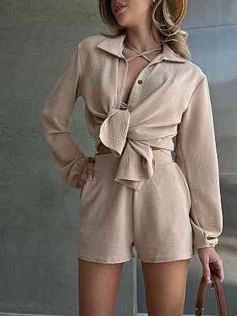 Женский летний костюм тройка: рубашка топ и шорты креп жатка Одесса