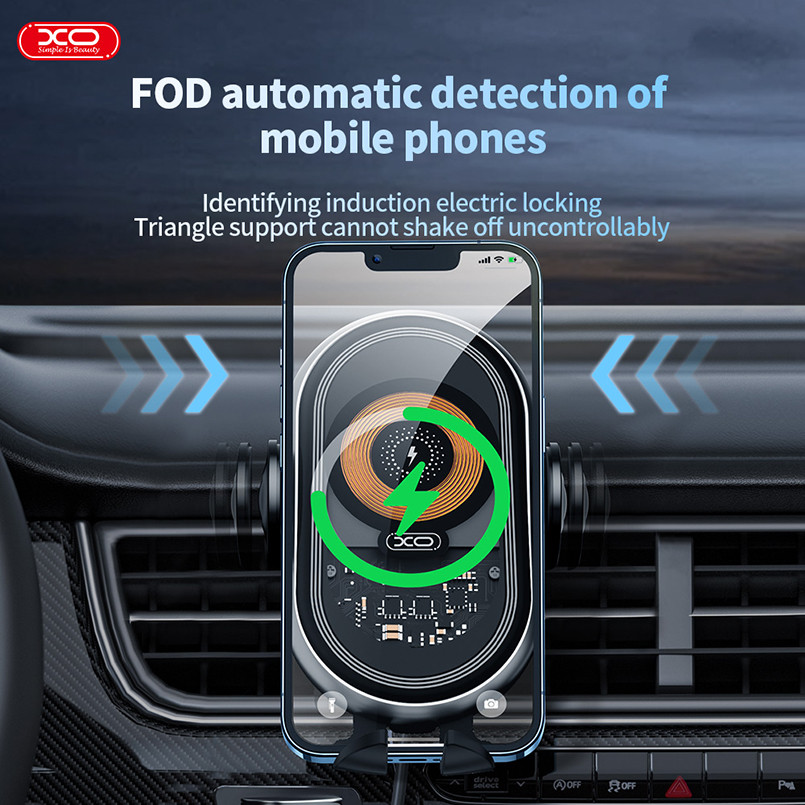 Тримач телефону автомобільний XO з бездротовою зарядкою WX038 15W Transparent Car Wireless Charging чорний Львів - фото 7