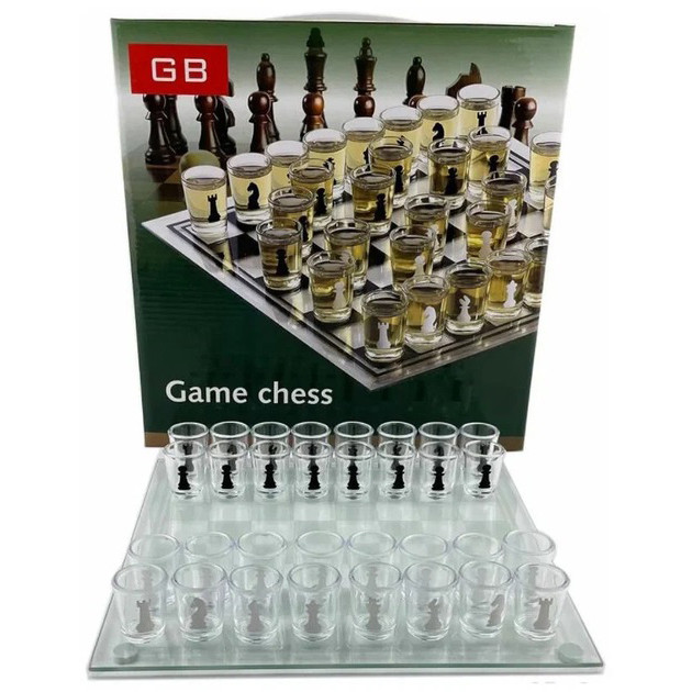 Алко Пьяные шахматы с рюмками и стеклянной доской 24х24 см. Алкогольные шахматы рюмки, настольная игра 32 рюмки NS-43 Львов - изображение 3