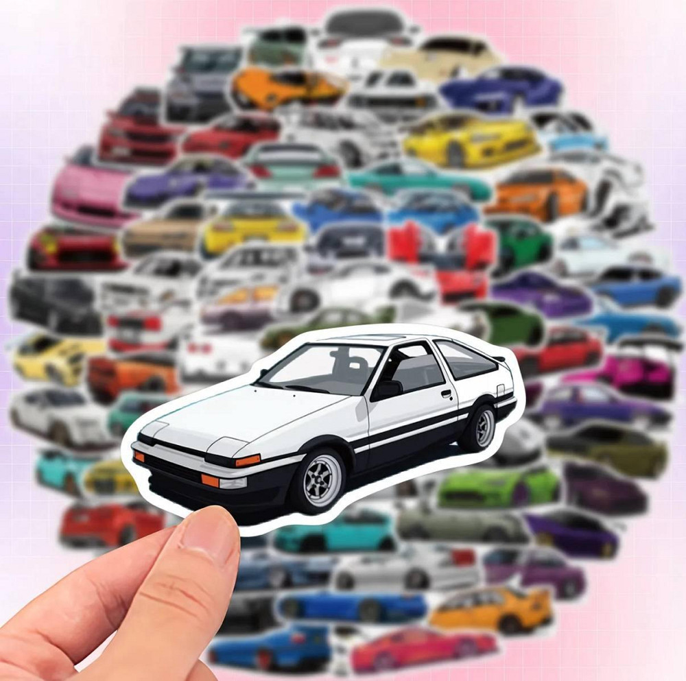 Набор стикеров «JDM Cars» – 50 штук спортивных авто, водостойкие наклейки для ноутбука, чемодана, скейтборда Киев - изображение 4