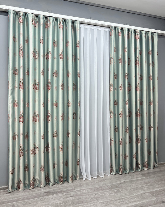 Комплект готових штор VR-Textil з вишивкою гладдю № 2055ш Світло-бірюзовий 150х250 см 2шт (39-235) Київ - фото 4
