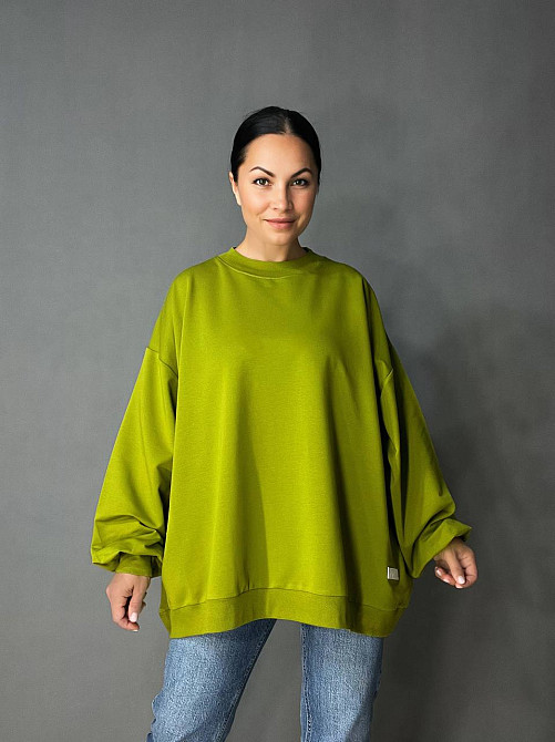 Свитшот женский MY CITY 3044 широкий оверсайз супер свободного кроя большие размеры, зеленый, one size Киев - изображение 13
