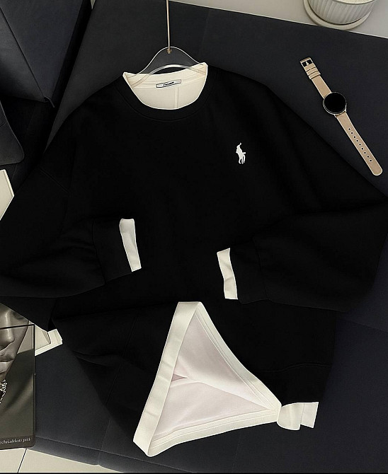 Жіночий стильний оверсайз світшот з лого та імітацією футболки двонитка Чорний Одеса - фото 1