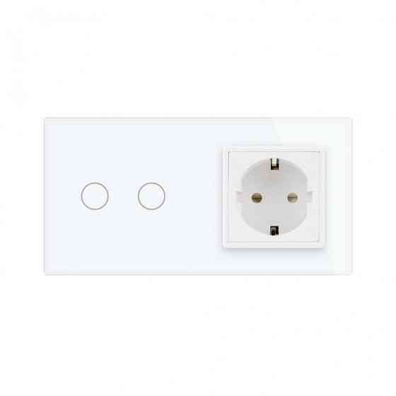 Сенсорний вимикач 2 сенсора 1 розетка Livolo білий скло (VL-C702/C7C1EU-11) Коломыя