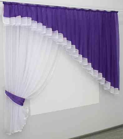 Кухонний комплект VR-Textil № 062к шторка з ламбрекеном фіолетовий з білим 200х170 см (50-648) Київ