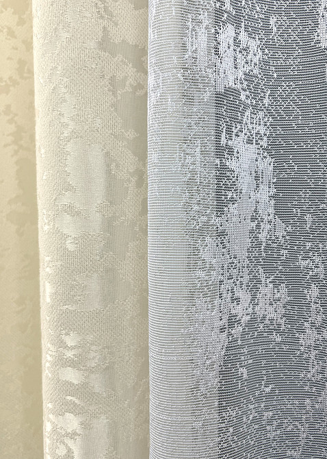 Комплект штор VR-Textil Льон Мармур 200х270 2шт і Тюль 600х270 1908ш-1400т Молочний з білим 71-136/7 Київ - фото 5