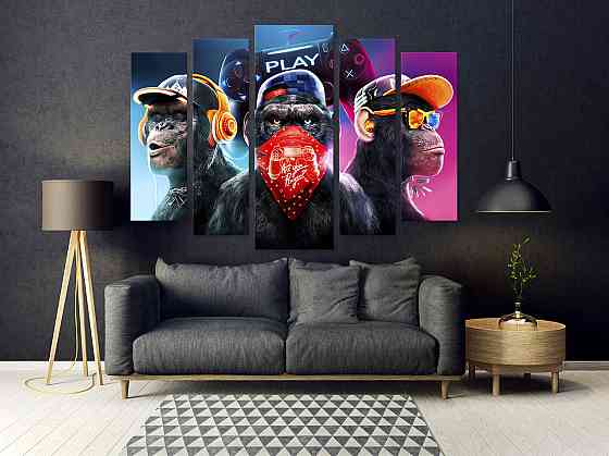 Модульная картина в гостиную / спальню Три мудрые обезьяны (Gangster Monkey Gamers) Art-481_5 Киев