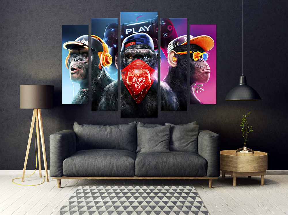 Модульна картина у вітальню / спальню Три мудрі ігрові мавпи Art-480_5 Київ - фото 4