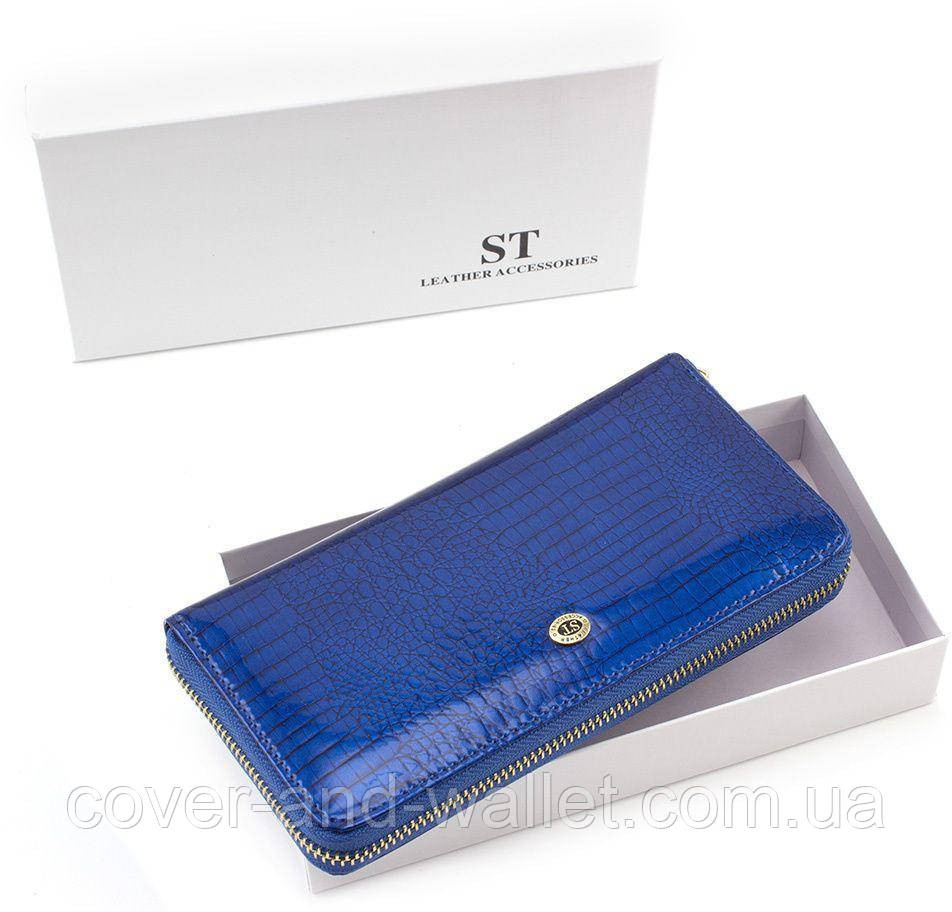 Лаковий жіночий шкіряний гаманець на блискавці синього кольору ST Leather S4001A Київ - фото 5