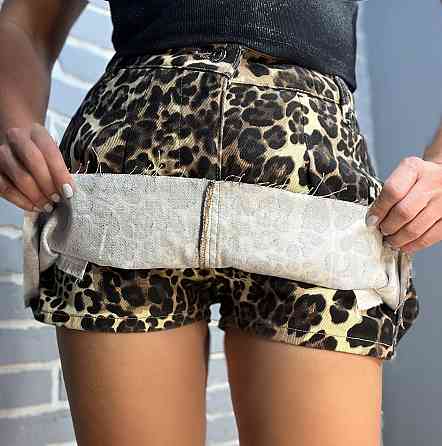 Шорты - юбка джинс Its Basic 287-38 леопардовый принт складки короткие коричневые, коричневый, 40 Киев