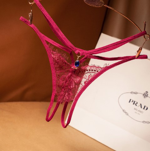 Еротичні трусики з розрізом та камінцем універсальний бордовий Київ - фото 1