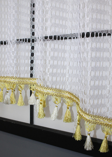Кухонная арка VR-Textil № 000к сетка с бахромой белый с золотистым 270х150 см (51-196) Киев - изображение 6