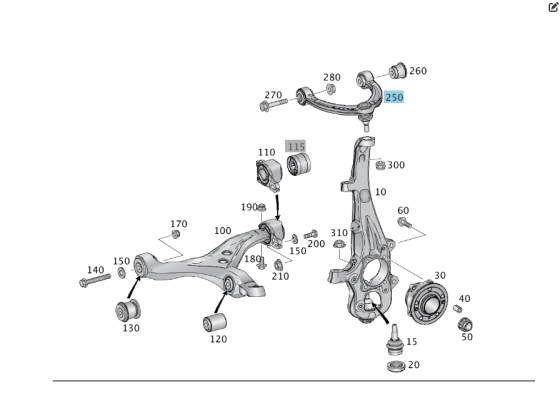 Mercedes-Benz  A1663301707 Важіль передній верхній лівий ML/GLE W166 GLE Coupe C292 GL/GLS X166 Одесса