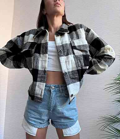 Жіноча тепла оверсайз сорочка в карту на ґудзиках кашемір Чорний Одеса