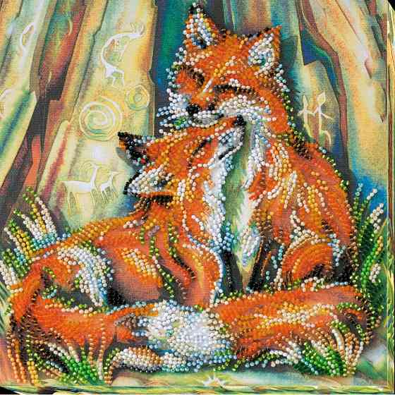 Набір-міді для вишивання бісером "Лисички" AMB-016 на натуральному полотні Вінниця