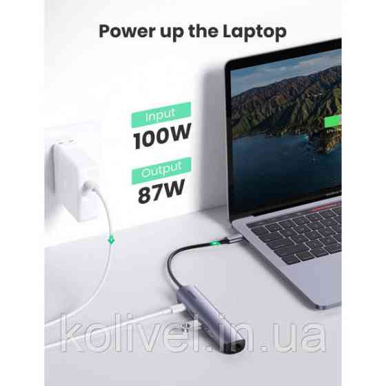 Док-станція USB3.0 Type-C --> HDMI 4K@30Hz/USB 3.0x2/RJ45/PD Ugreen CM418 Сіра (10919) Киев