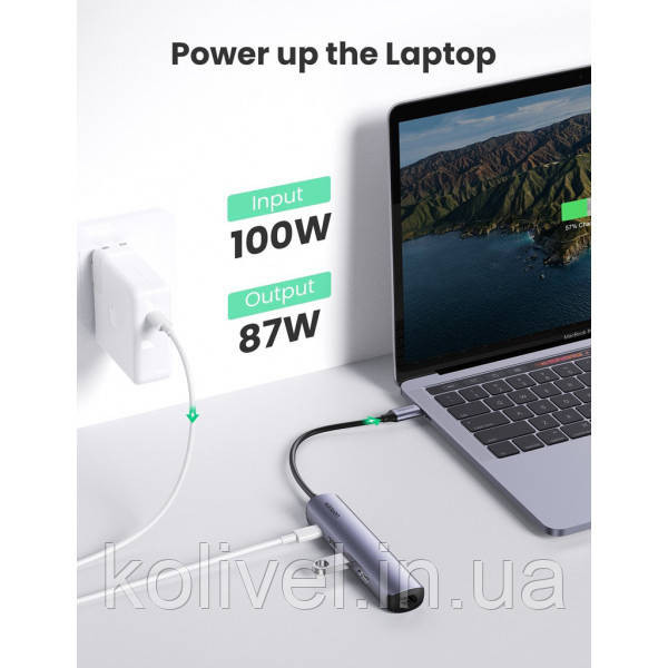 Док-станція USB3.0 Type-C --> HDMI 4K@30Hz/USB 3.0x2/RJ45/PD Ugreen CM418 Сіра (10919) Київ - фото 5