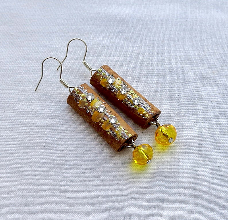 Серьги ручной работы из дерева корицы 