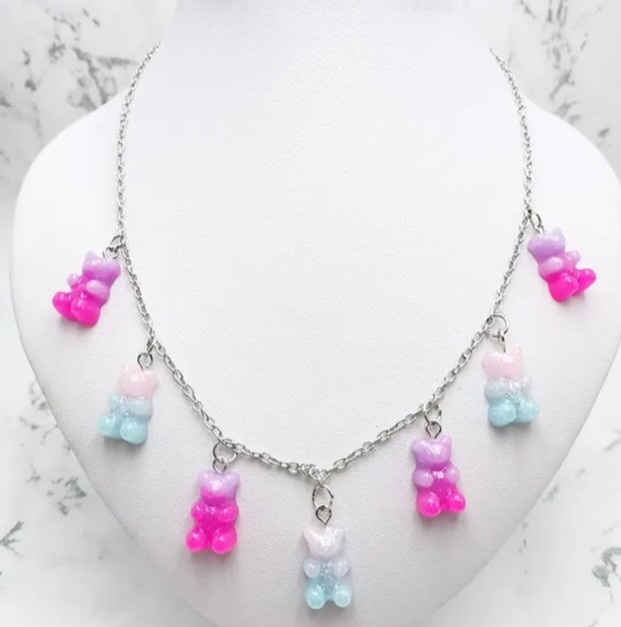 Ожерелье с желейными мишками разноцветное - длина 50см, смола, цинковый сплав Киев - изображение 1