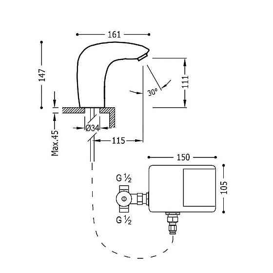 Змішувач сенсорний для умивальника TRES TRONIC 19290603 Hot/Cold з трансформатором 230V/6V (000008629) Київ