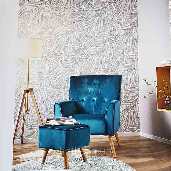 Шпалери вінілові на флізелін Rasch Linares 0.53х10 папороть листя рожеві сірі на білому 617436 Київ