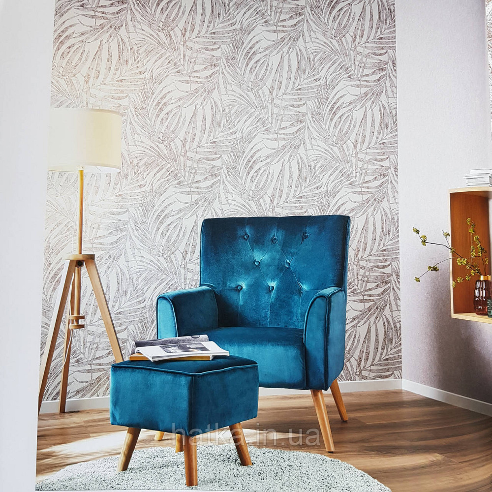 Шпалери вінілові на флізелін Rasch Linares 0.53х10 папороть листя рожеві сірі на білому 617436 Київ - фото 1