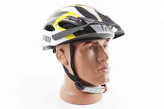 Шолом велосипедний M (54-57 см) знімний козирок, 18 вент. отворів, чорно-біло-жовтий AVHM-02 Київ