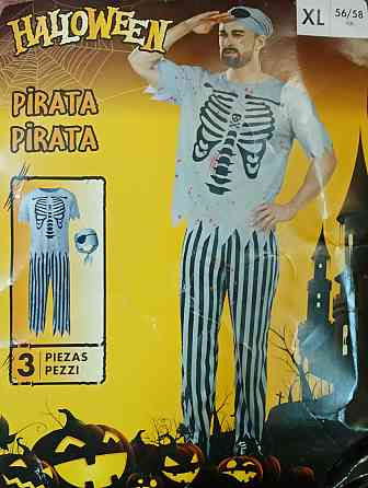 Чоловічий костюм Пірат для вечірки на Хелловін штани футболка повязка розмір ХL 56-58 серый Київ