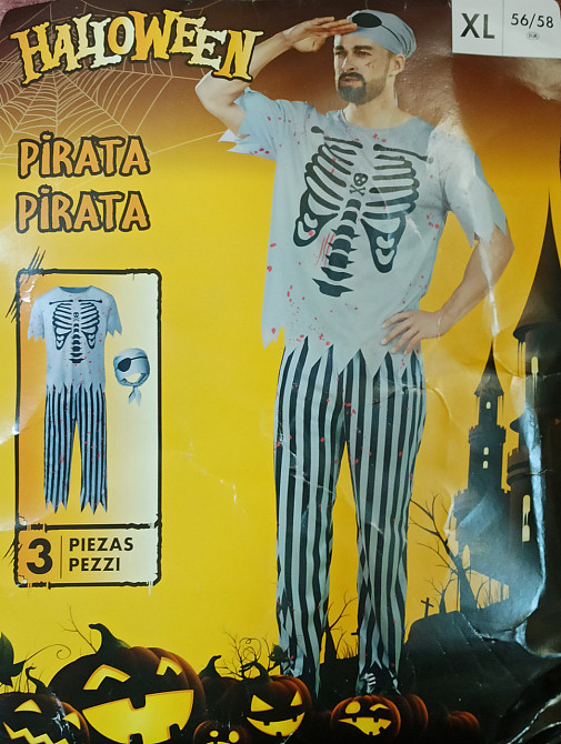 Чоловічий костюм Пірат для вечірки на Хелловін штани футболка повязка розмір ХL 56-58 серый Київ - фото 3