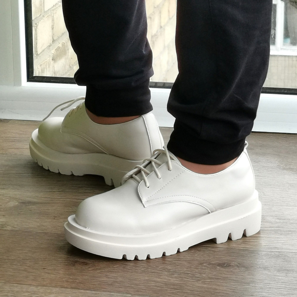 Женские Бежевые Туфли Броги Кроссовки Белые на Танкетке Кожаные Оксфорды (размеры: 36,37,38,39,40,41) - 6-26 Днепр - изображение 5