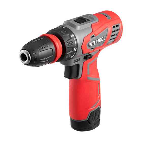 Дриль-шурупокрут акумуляторний, 12 В, Li-Ion, 1,5 Аг, 30 Нм, 0-350/0-1300 об/хв, 0,8-10 мм, знімний патрон INTERTOOL DT-0314 Киев