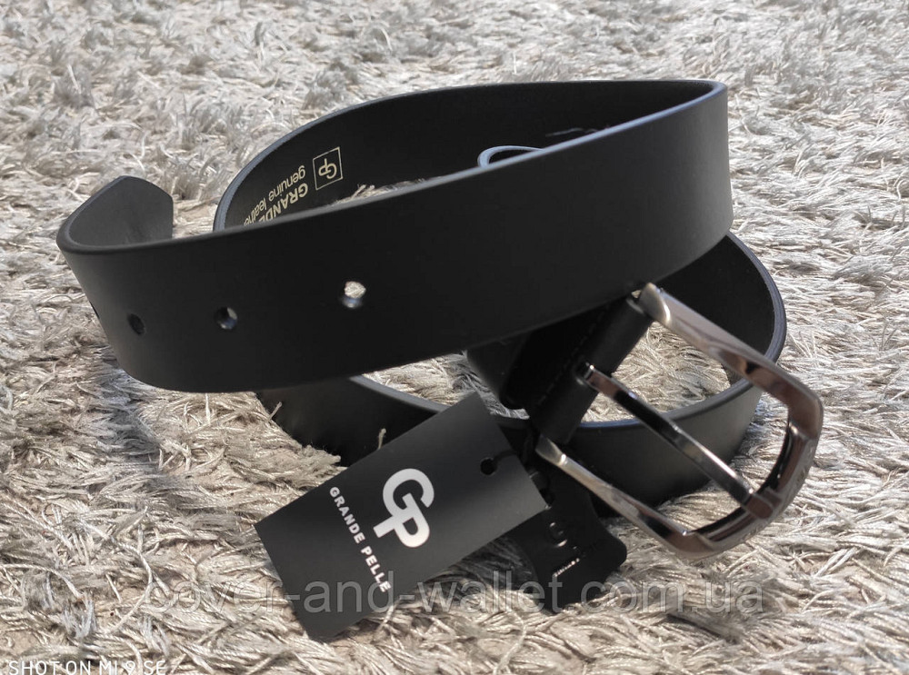 Універсальний гладкий чоловічий шкіряний ремінь Grande Pelle (чорний) Київ - фото 3
