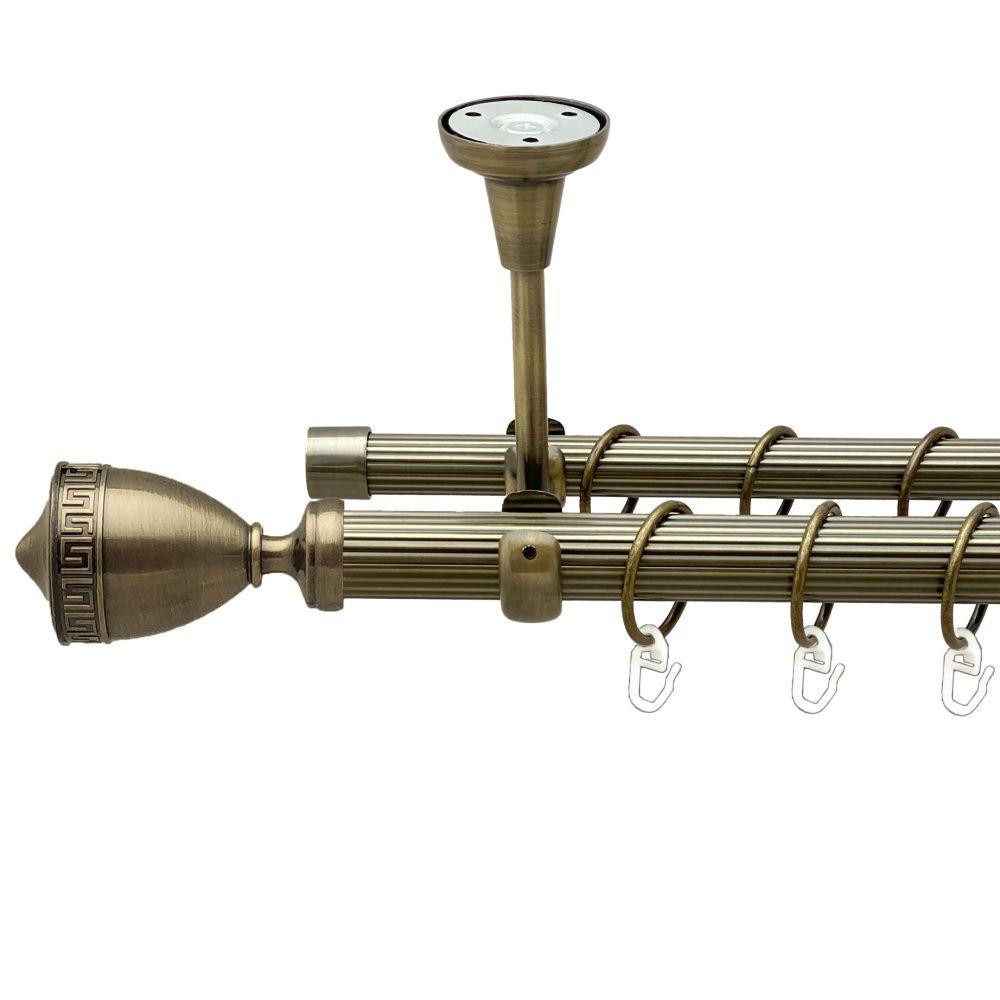 Карниз Orvit Афіна металевий дворядний відкритий до стелі рифлена труба кільце металеве Антик 25\19 мм 240 см Львов - изображение 1