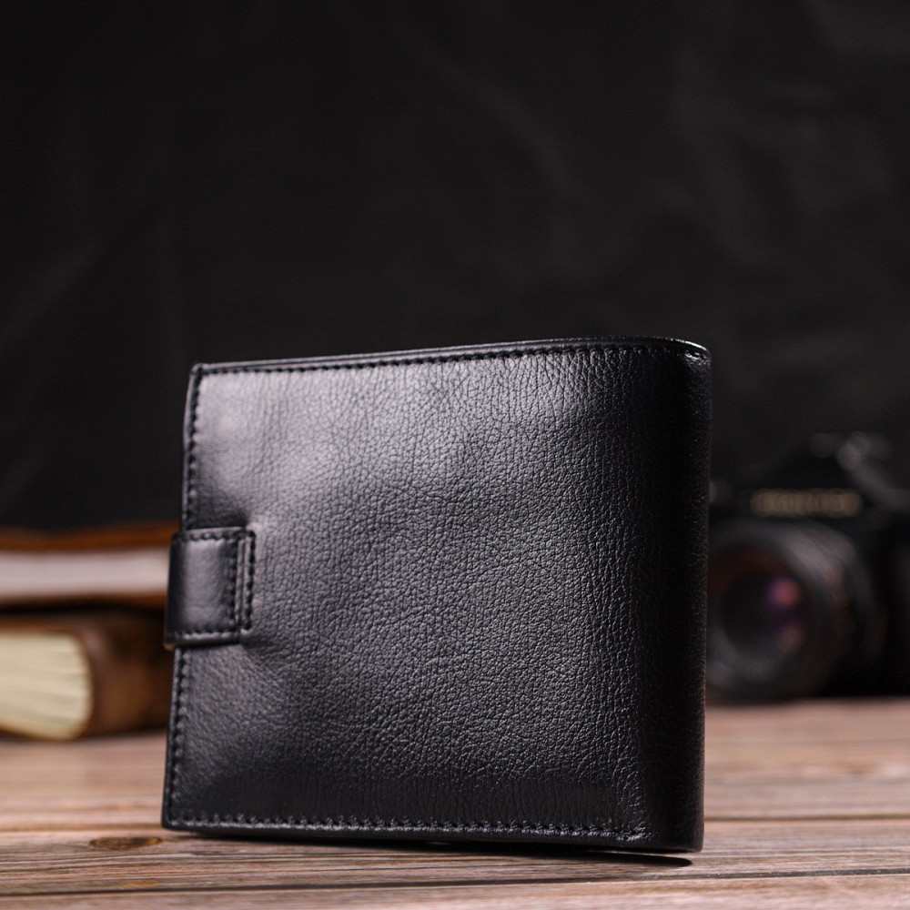 Зручний чоловічий гаманець з натуральної гладкої шкіри CANPELLINI 21877 Чорний Київ - фото 2