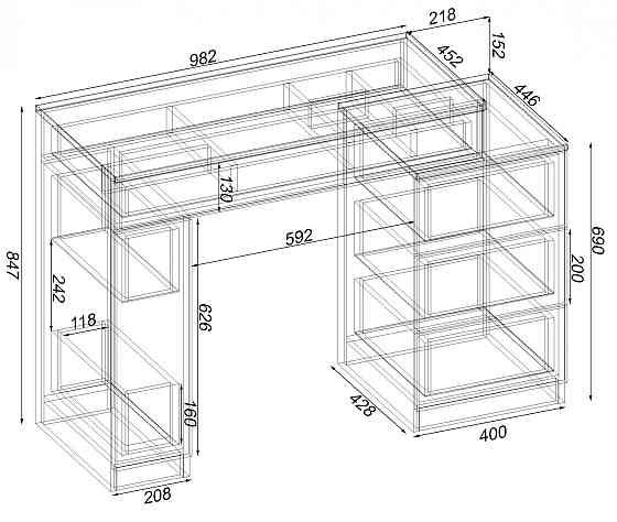 Стол туалетный Трюмо Кристалл, Венге Магия, 1200/452/847 Львов