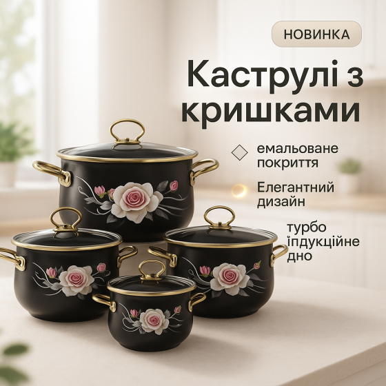 Каструля з нержавіючої сталі, Набір каструль з антипригарним покриттям, Набір каструль зі сталі OV-54 Львів