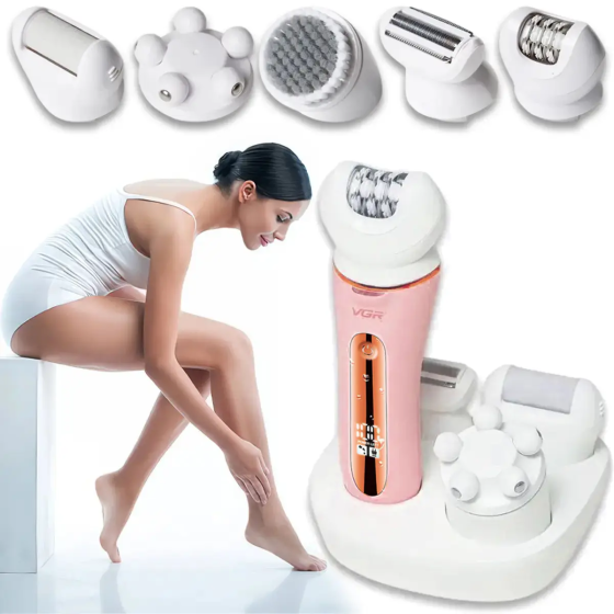 Епілятор жіночий 5в1 VGR V-751 IPX6 (бритва, пемза, масажер, щітка) 5 насадок Рожевий Вінниця