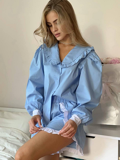 Жіночий літній костюм-двійка: сорочка та шорти в піжамному стилі котон 46/48 Одеса - фото 7