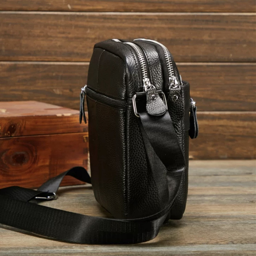 Чоловіча шкіряна барсетка через плече Tiding Bag чорна Київ - фото 6