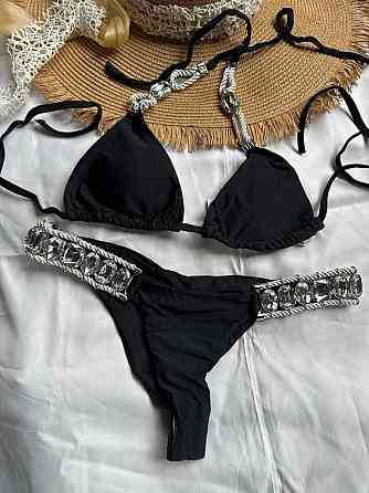 Белый раздельный купальник с камнями Черный M Харьков