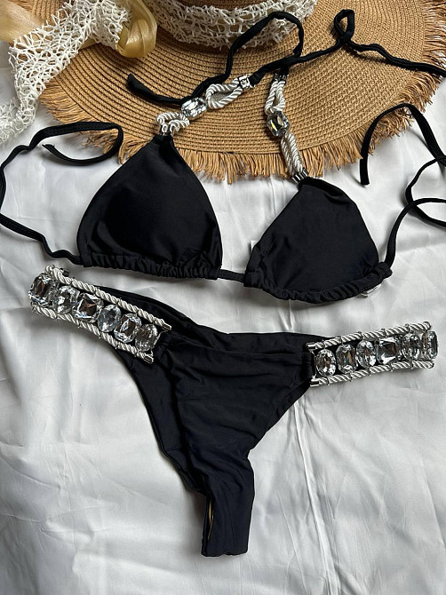 Белый раздельный купальник с камнями Черный M Харьков - изображение 3