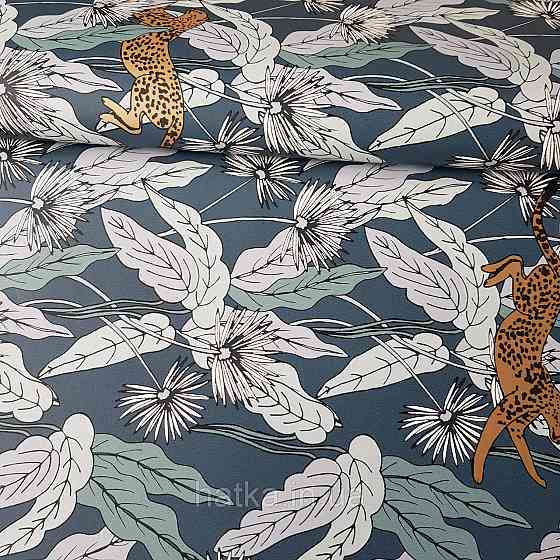 Шпалери вінілові на флізелін Caselio The Place to bed 0.53х10 м листя квіти рисі золотисті на синьо сірому Київ