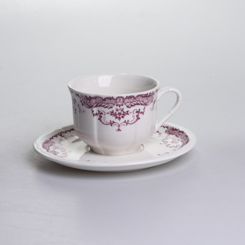 Столовий набір посуду тарілок і чашок 32 предмети на 6 персон «Бордовий Меандр» порцеляновий YY78-3A SBR Київ - фото 3
