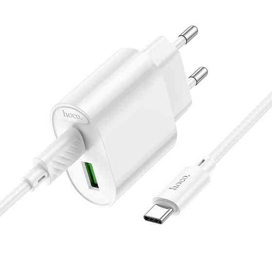 Мережевий зарядний пристрій з кабелем HOCO C109A(PD20W+QC3.0) Fighter PD20W+QC3.0 charger set(C to C) White Одеса