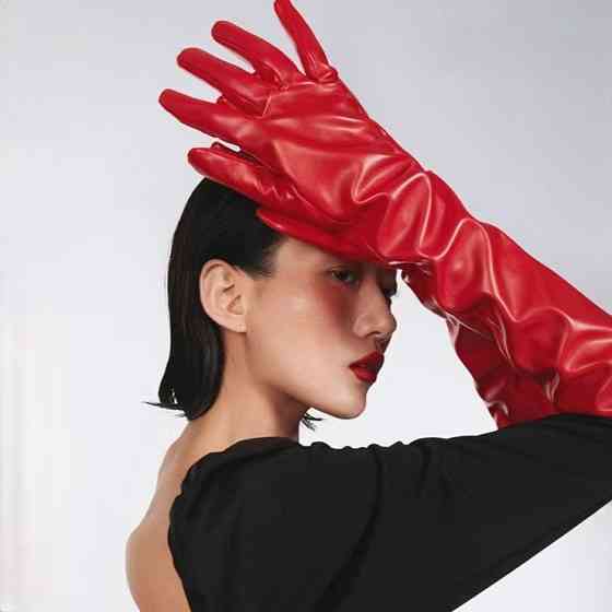 Високі рукавички жіночі із екошкіри червоний L Київ