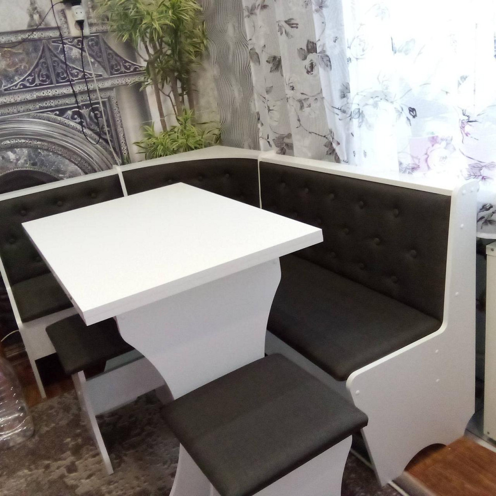 Мягкий кухонный уголок Семейный Белый (Уголок+стол+2 табурета) Львов - изображение 4