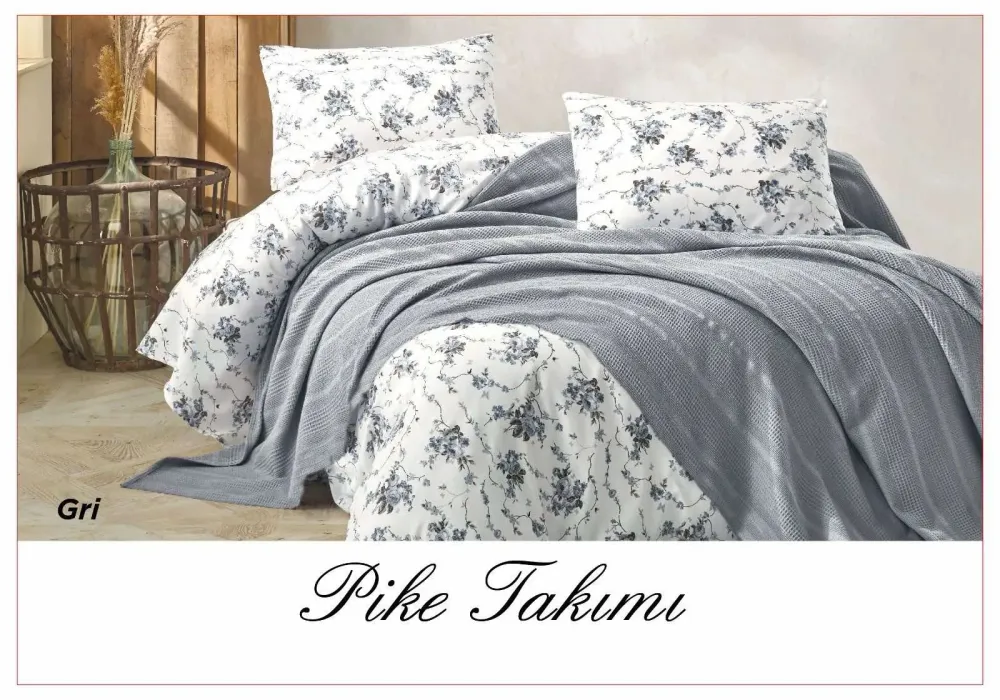 Постельное белье с вафельным покрывалом La Villa Mavi светло серый Коломия - фото 1